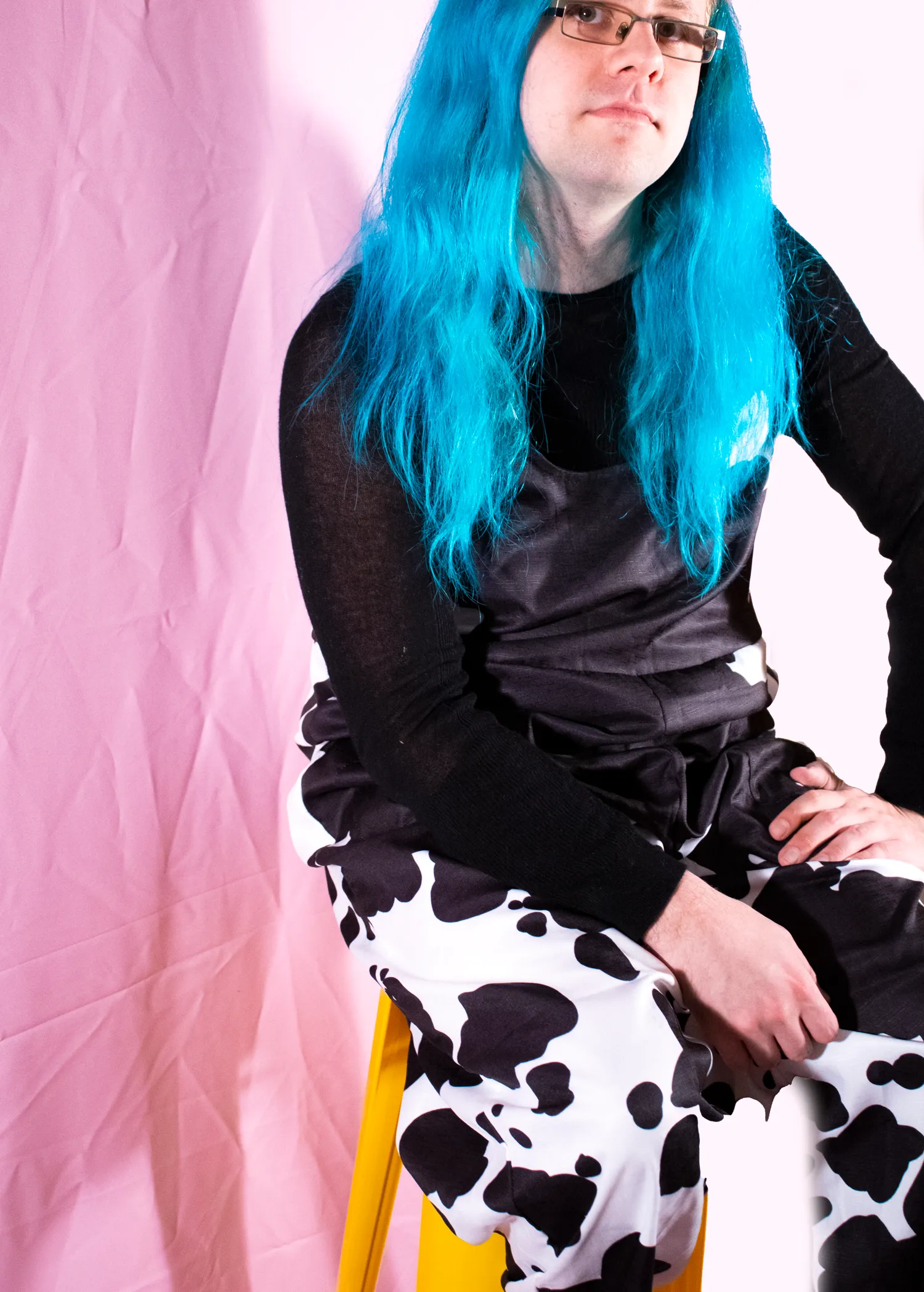 XL Cow Print Dungarees in Pink