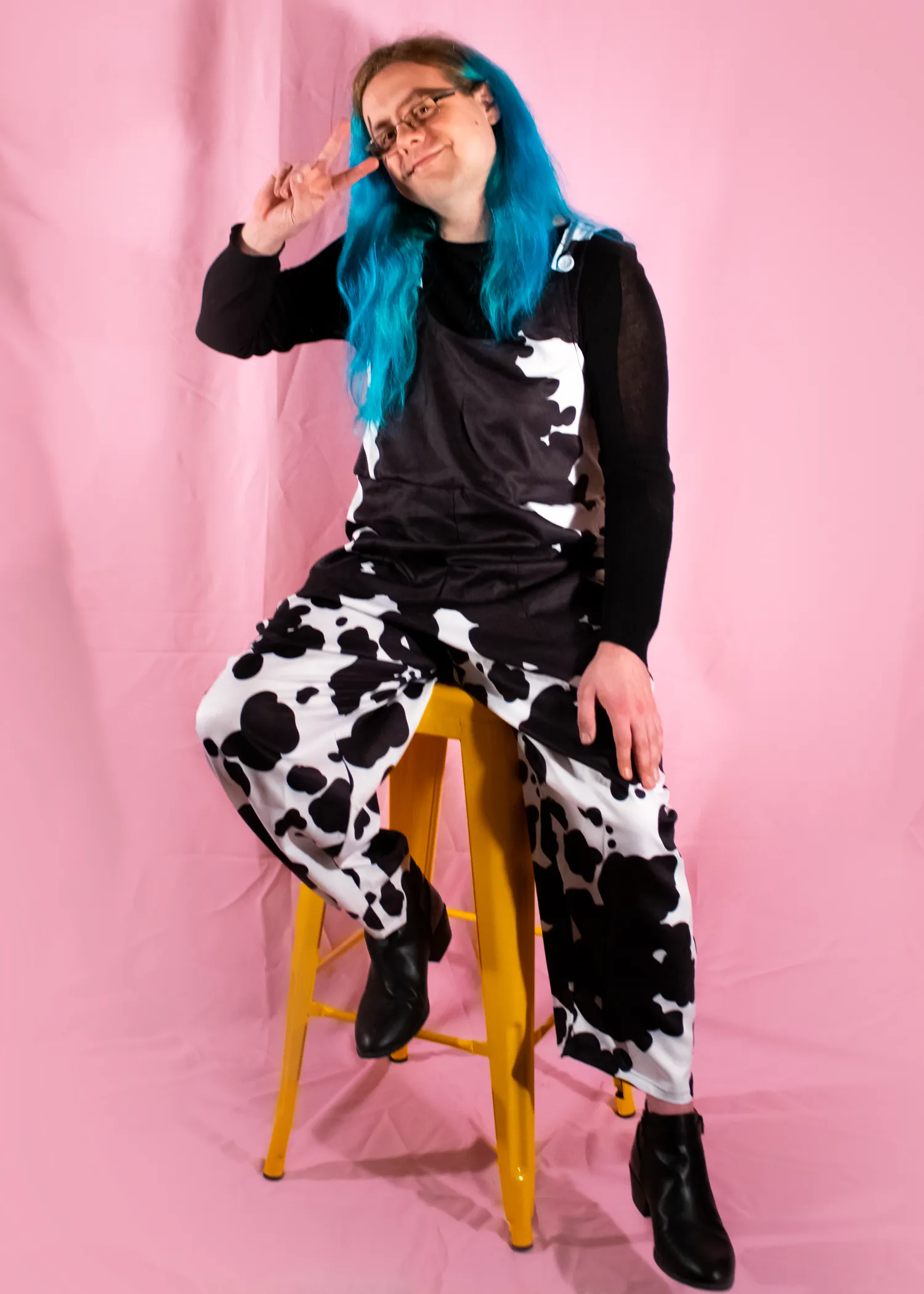 XL Cow Print Dungarees in Pink