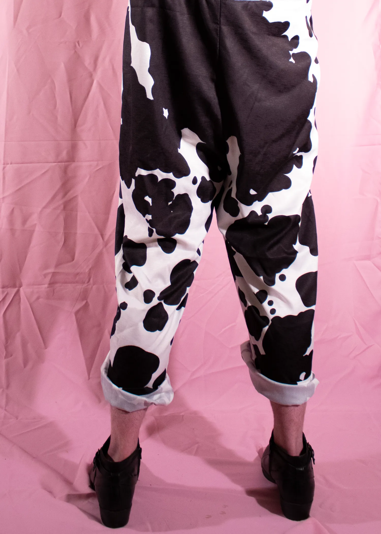 XL Cow Print Dungarees in Pink