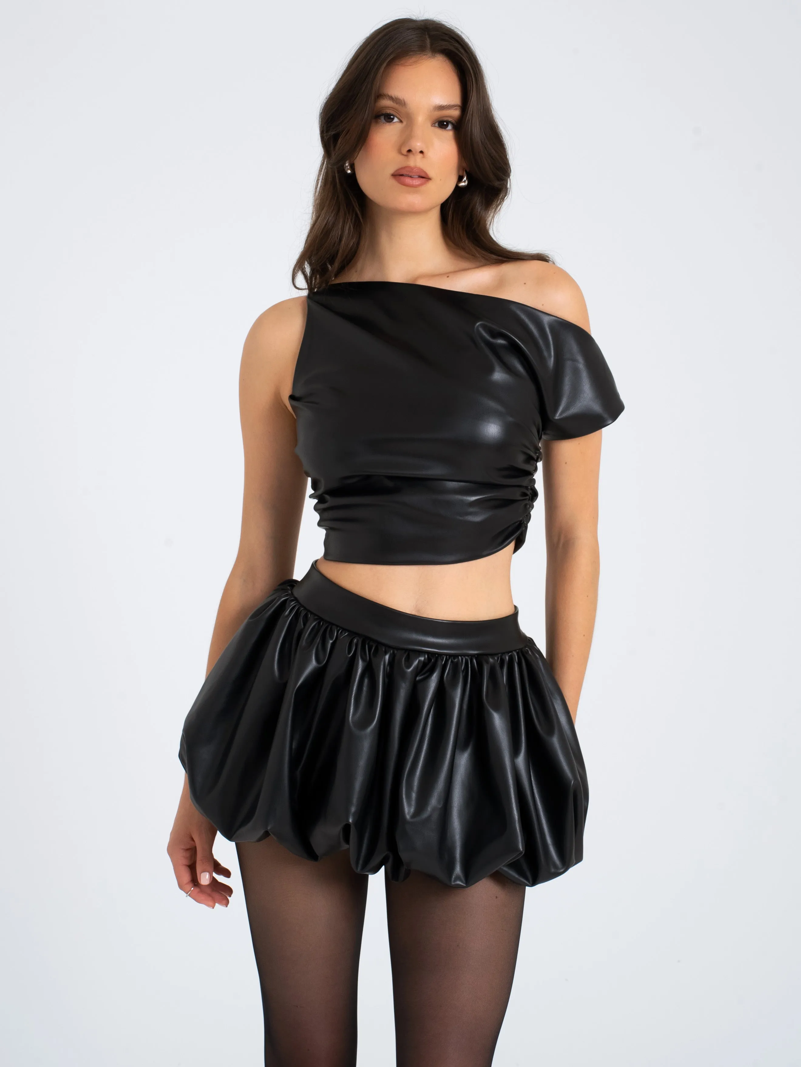 Yara Vegan Leather Slash Neck Tank Top
